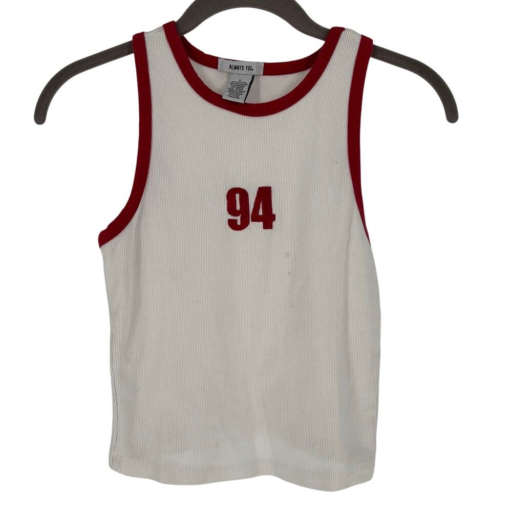 Sporty Ribbed Number 94 White Tank Top with Red Trim Womens Sz Small, Always You